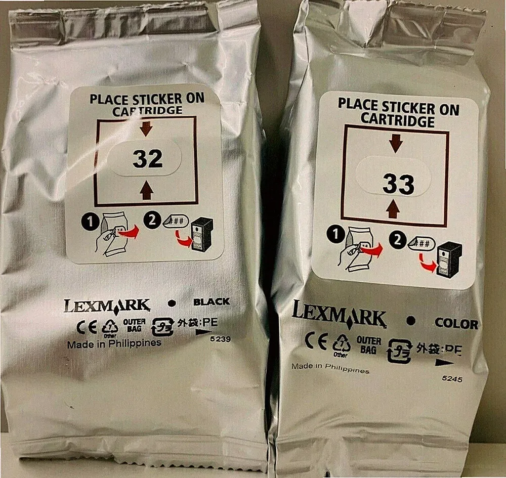 2 Pack Original Genuine OEM Lexmark 32 Black & 33 Color Printer Ink Cartridges