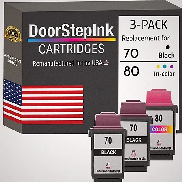 DoorStepInk Compatible Ink Cartridges for Lexmark #70 2Black & #80 Tri-Color-USA